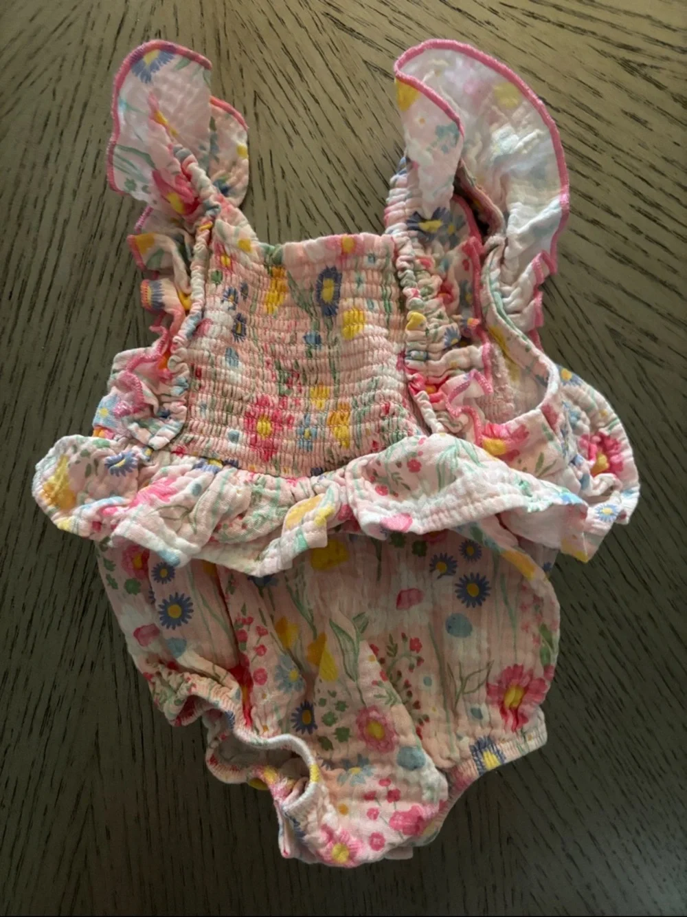 Mud Pie Pink Floral Ruffle Baby Romper